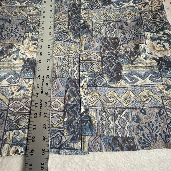 Tori Richard Mens Floral Geometric Print Short Sleeve Hawaiian Shirt Large Blue - Picture 6 of 6